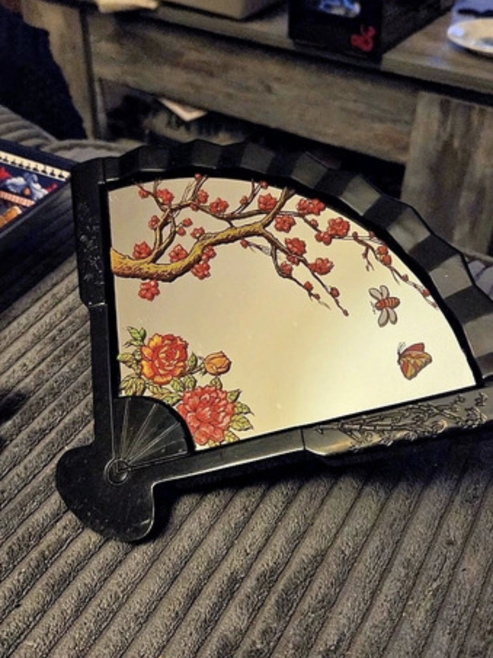 Vintage 70s YAPS Chinoiserie Musical Fan Mirror Love Story Theme
